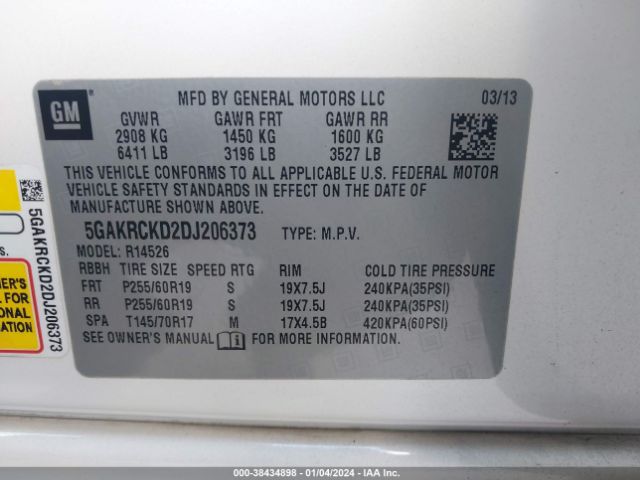 Photo 8 VIN: 5GAKRCKD2DJ206373 - BUICK ENCLAVE 