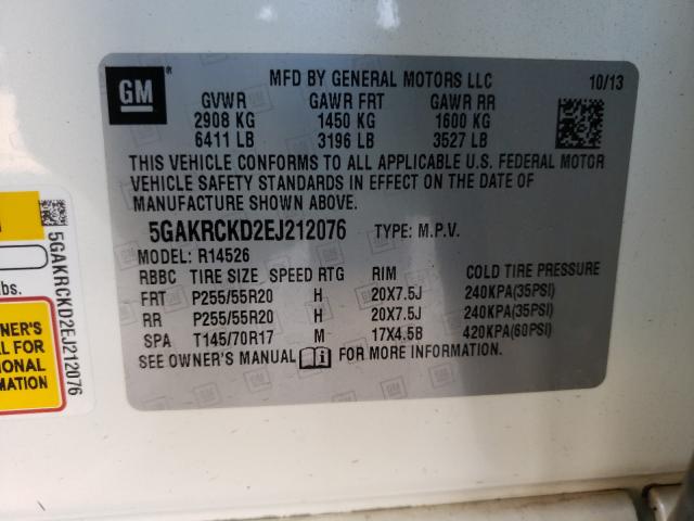 Photo 9 VIN: 5GAKRCKD2EJ212076 - BUICK ENCLAVE 