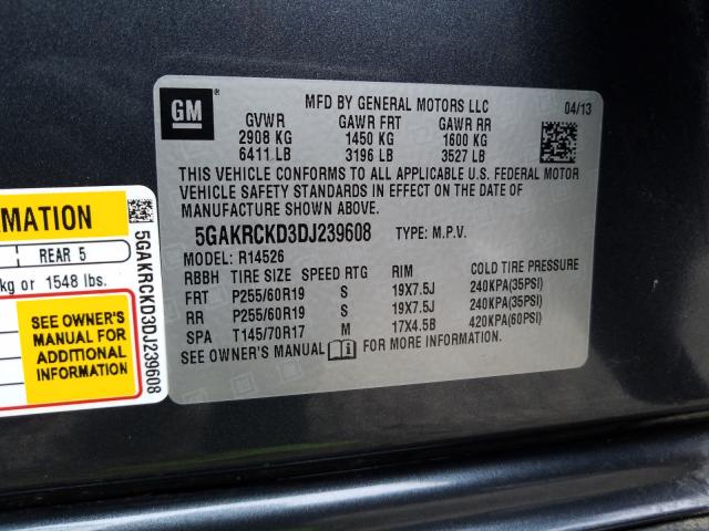 Photo 9 VIN: 5GAKRCKD3DJ239608 - BUICK ENCLAVE 