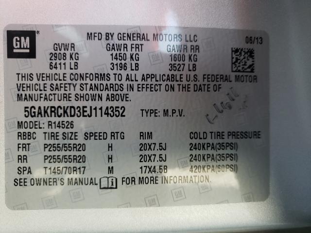 Photo 9 VIN: 5GAKRCKD3EJ114352 - BUICK ENCLAVE 