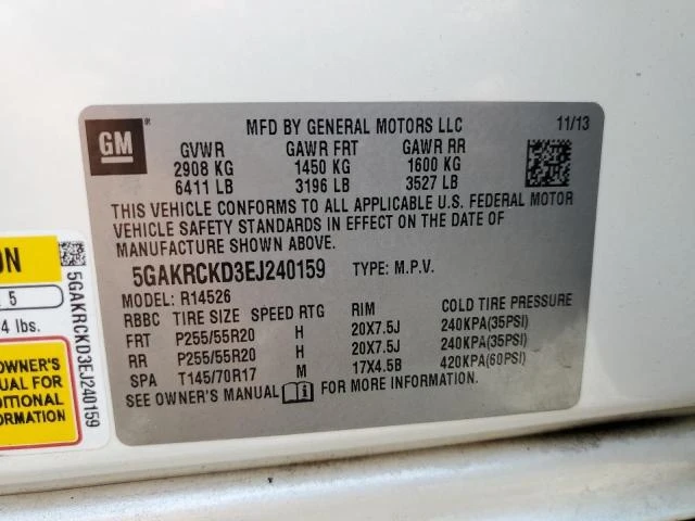 Photo 13 VIN: 5GAKRCKD3EJ240159 - BUICK ENCLAVE 