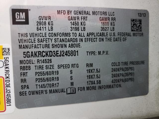 Photo 9 VIN: 5GAKRCKD3EJ245801 - BUICK ENCLAVE 