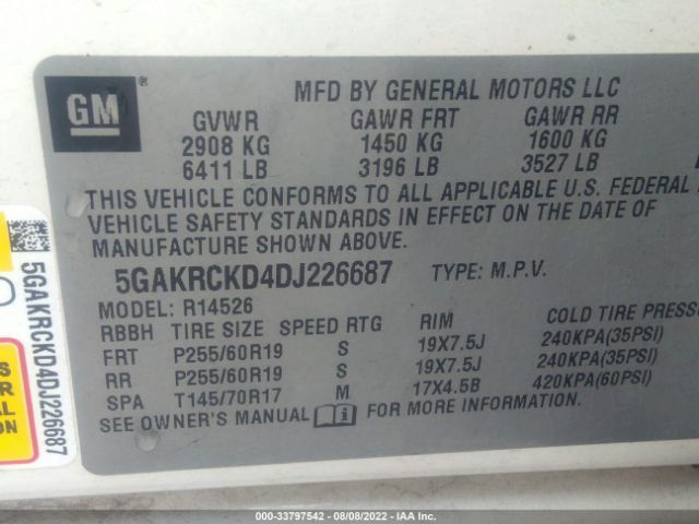 Photo 8 VIN: 5GAKRCKD4DJ226687 - BUICK ENCLAVE 