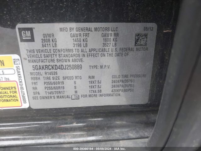 Photo 8 VIN: 5GAKRCKD4DJ250889 - BUICK ENCLAVE 