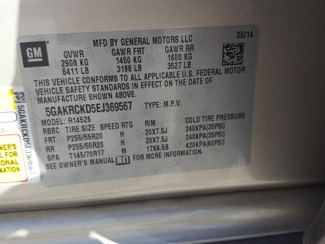 Photo 9 VIN: 5GAKRCKD5EJ369567 - BUICK ENCLAVE 