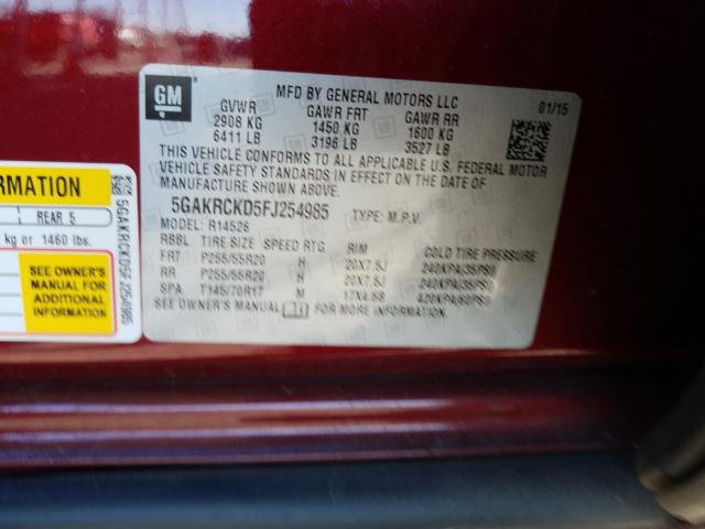 Photo 9 VIN: 5GAKRCKD5FJ254985 - BUICK ENCLAVE 