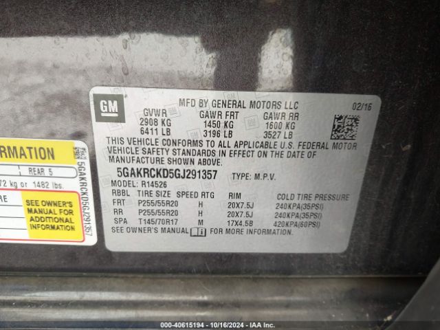 Photo 8 VIN: 5GAKRCKD5GJ291357 - BUICK ENCLAVE 