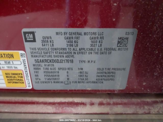 Photo 8 VIN: 5GAKRCKD6DJ217618 - BUICK ENCLAVE 