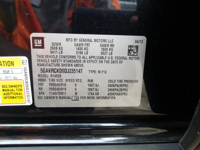 Photo 9 VIN: 5GAKRCKD6DJ235147 - BUICK ENCLAVE 