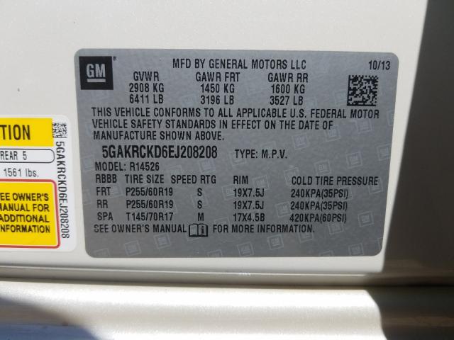 Photo 9 VIN: 5GAKRCKD6EJ208208 - BUICK ENCLAVE 