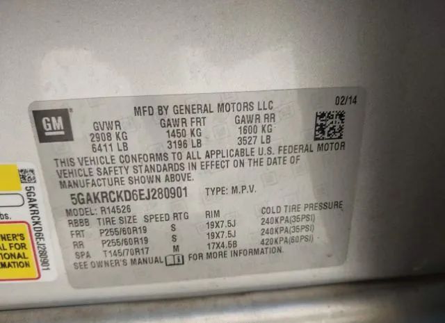 Photo 8 VIN: 5GAKRCKD6EJ280901 - BUICK ENCLAVE 