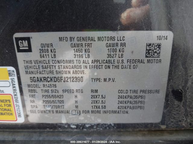 Photo 8 VIN: 5GAKRCKD6FJ212390 - BUICK ENCLAVE 