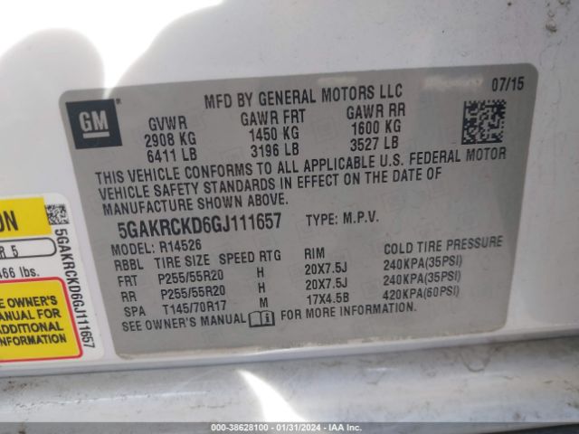 Photo 8 VIN: 5GAKRCKD6GJ111657 - BUICK ENCLAVE 