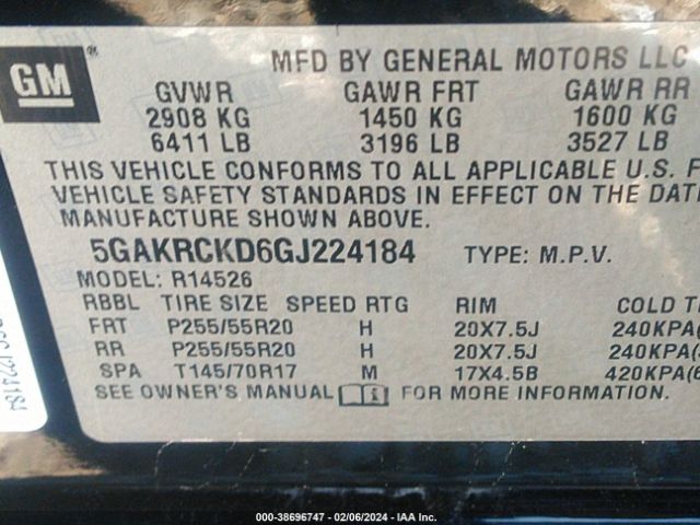 Photo 8 VIN: 5GAKRCKD6GJ224184 - BUICK ENCLAVE 