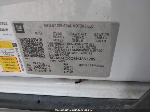 Photo 8 VIN: 5GAKRCKD6HJ351289 - BUICK ENCLAVE 