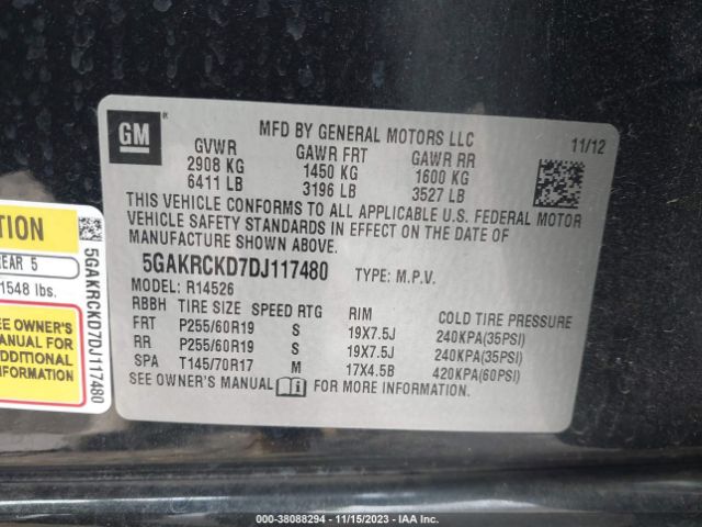 Photo 8 VIN: 5GAKRCKD7DJ117480 - BUICK ENCLAVE 