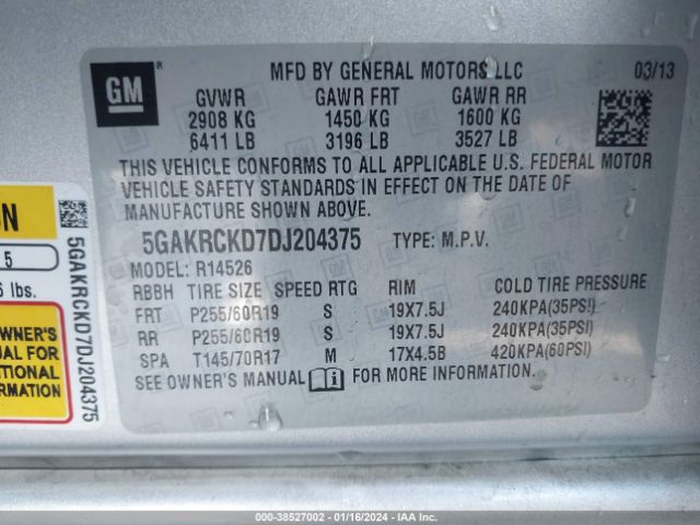 Photo 8 VIN: 5GAKRCKD7DJ204375 - BUICK ENCLAVE 