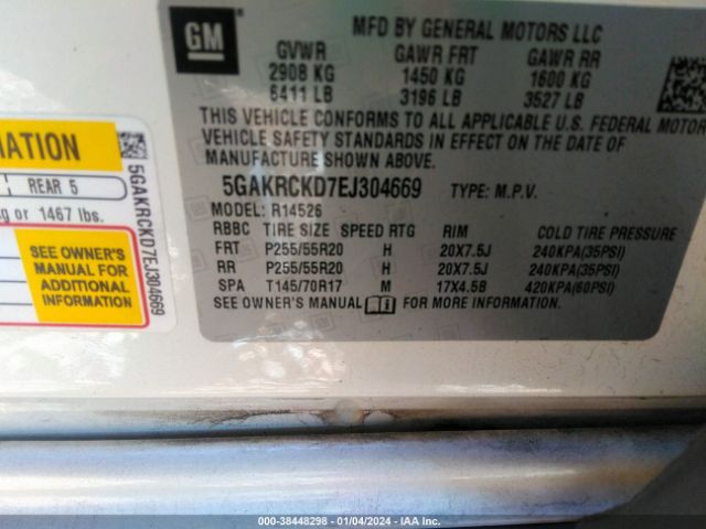 Photo 8 VIN: 5GAKRCKD7EJ304669 - BUICK ENCLAVE 