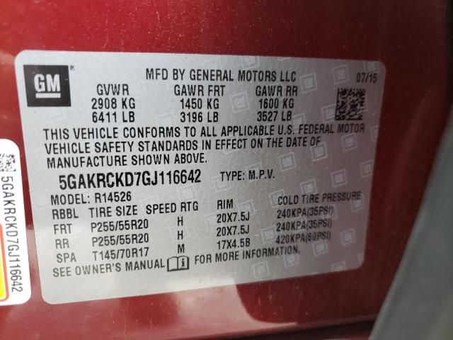 Photo 9 VIN: 5GAKRCKD7GJ116642 - BUICK ENCLAVE 