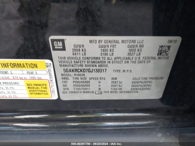 Photo 8 VIN: 5GAKRCKD7GJ138317 - BUICK ENCLAVE 