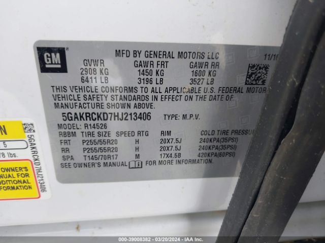 Photo 8 VIN: 5GAKRCKD7HJ213406 - BUICK ENCLAVE 