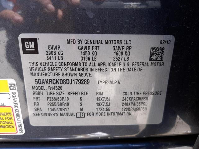 Photo 9 VIN: 5GAKRCKD8DJ179289 - BUICK ENCLAVE 