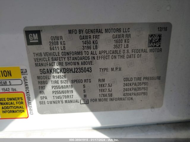 Photo 8 VIN: 5GAKRCKD8HJ235043 - BUICK ENCLAVE 