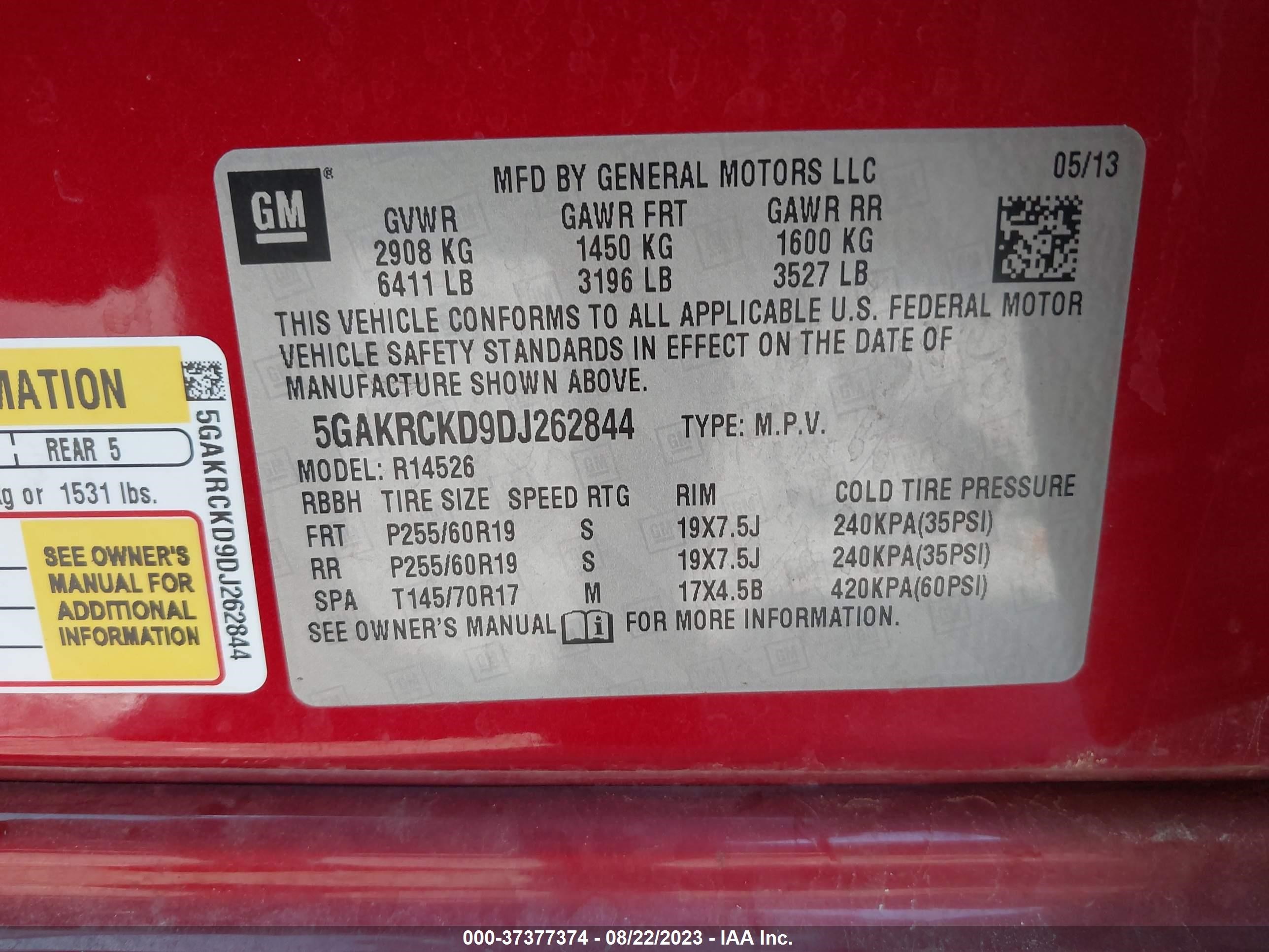 Photo 8 VIN: 5GAKRCKD9DJ262844 - BUICK ENCLAVE 