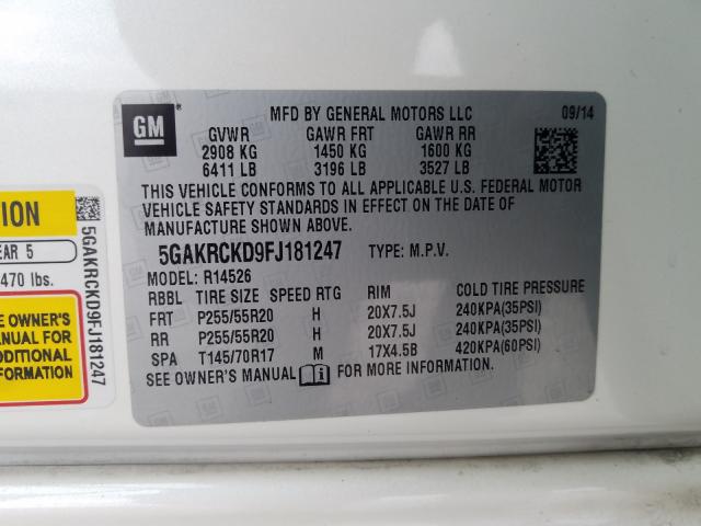 Photo 9 VIN: 5GAKRCKD9FJ181247 - BUICK ENCLAVE 