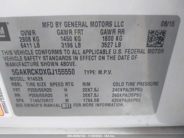 Photo 8 VIN: 5GAKRCKDXGJ155550 - BUICK ENCLAVE 