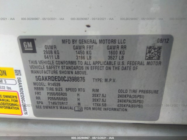 Photo 8 VIN: 5GAKRDED0CJ398876 - BUICK ENCLAVE 