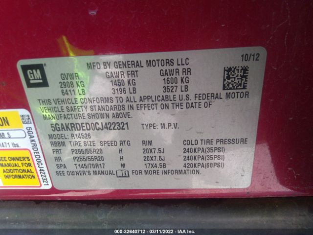 Photo 8 VIN: 5GAKRDED0CJ422321 - BUICK ENCLAVE 