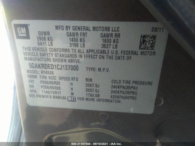 Photo 8 VIN: 5GAKRDED1CJ137000 - BUICK ENCLAVE 