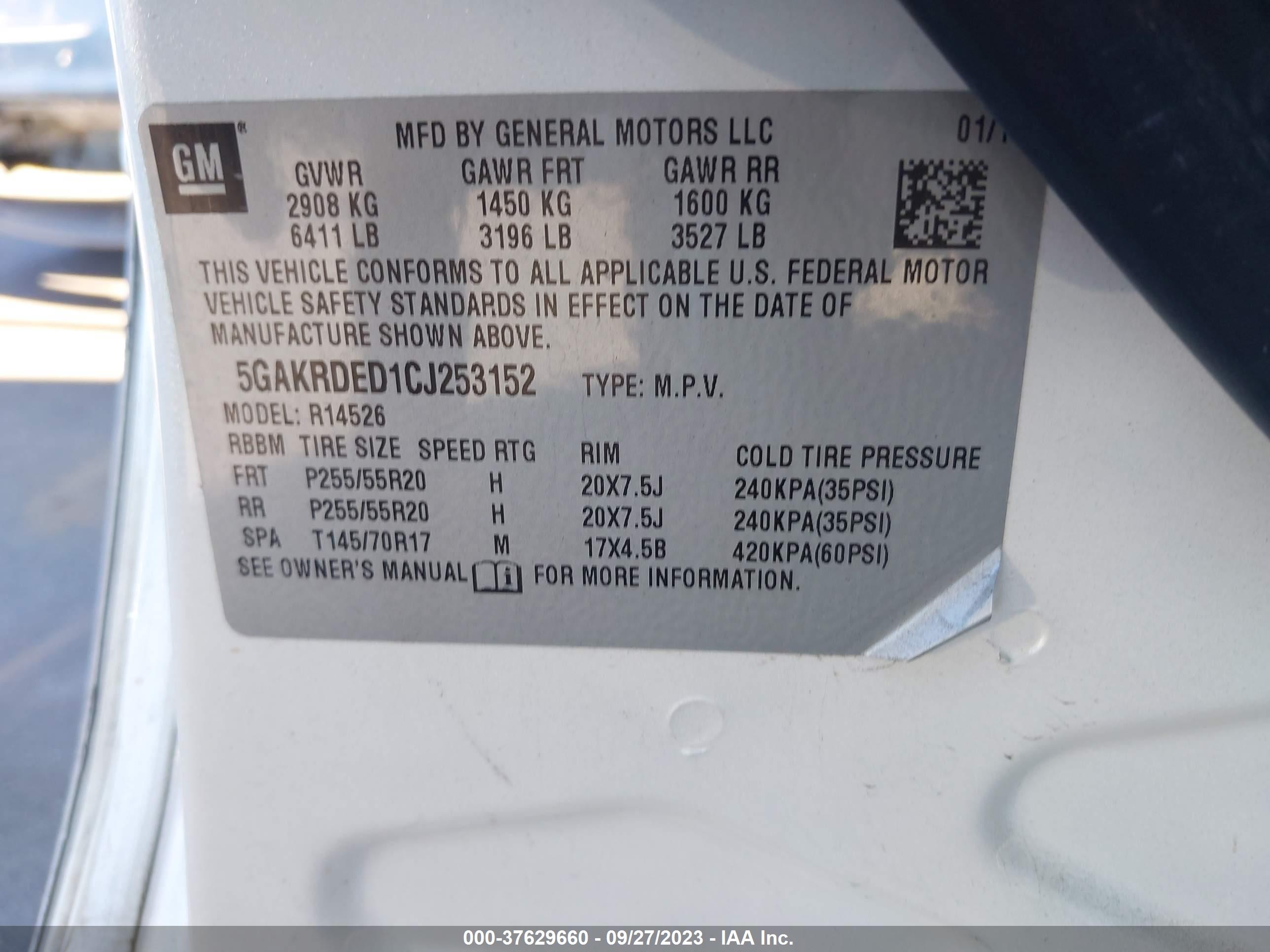 Photo 8 VIN: 5GAKRDED1CJ253152 - BUICK ENCLAVE 