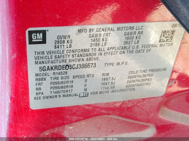 Photo 8 VIN: 5GAKRDED3CJ386673 - BUICK ENCLAVE 