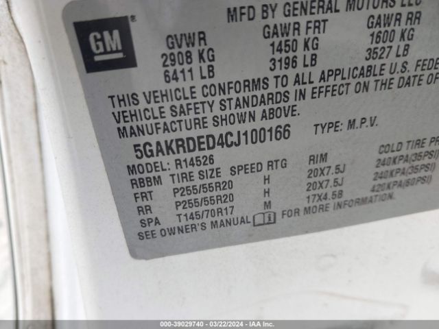 Photo 8 VIN: 5GAKRDED4CJ100166 - BUICK ENCLAVE 