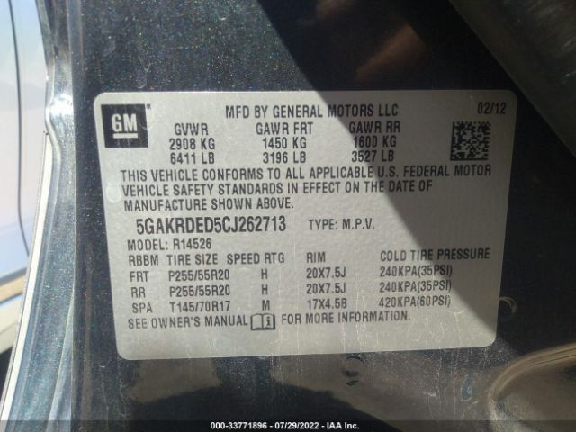 Photo 8 VIN: 5GAKRDED5CJ262713 - BUICK ENCLAVE 