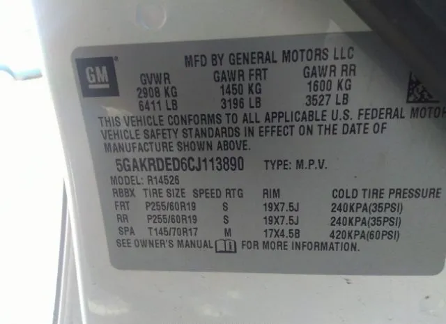 Photo 8 VIN: 5GAKRDED6CJ113890 - BUICK ENCLAVE 