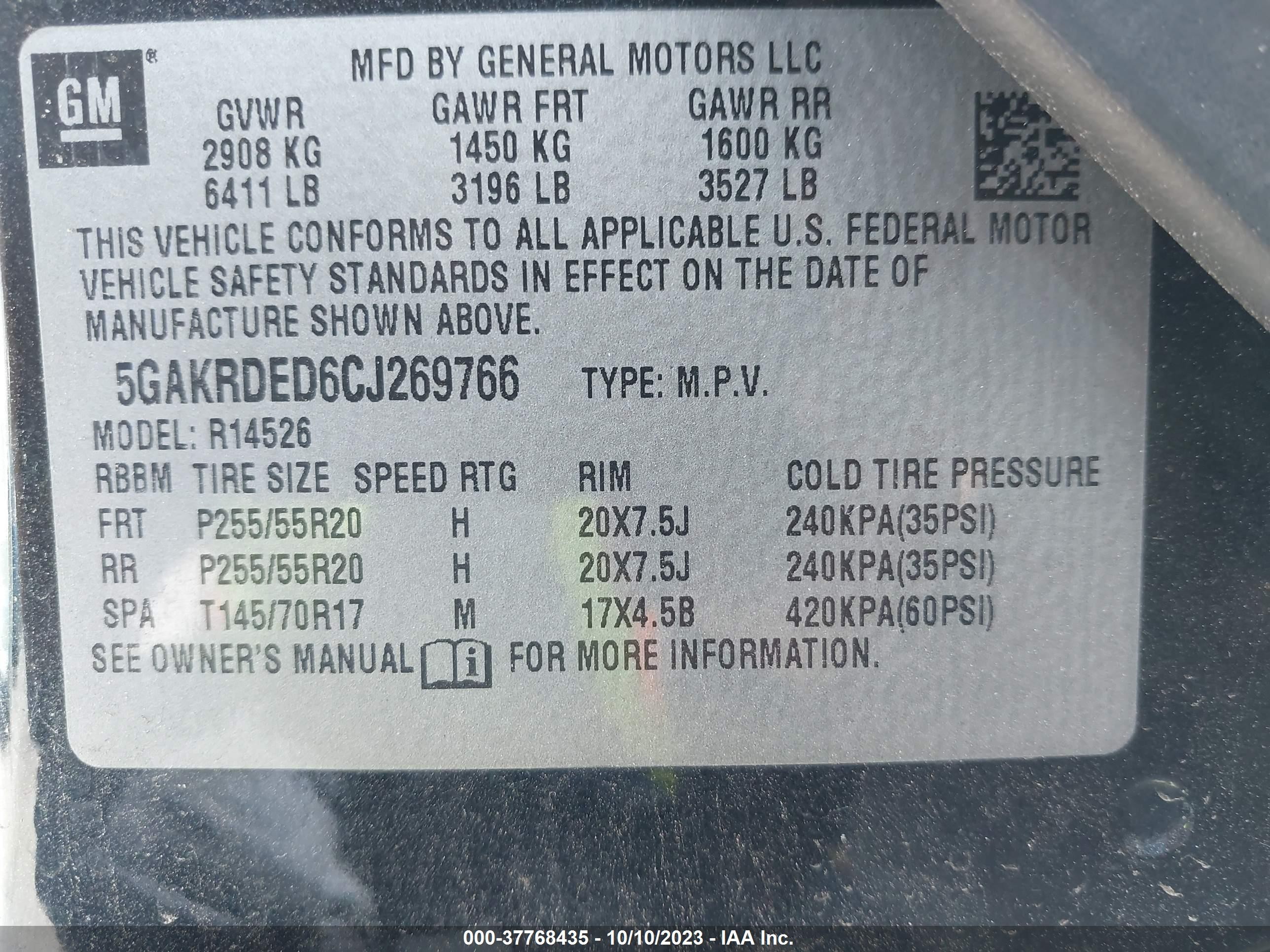 Photo 8 VIN: 5GAKRDED6CJ269766 - BUICK ENCLAVE 