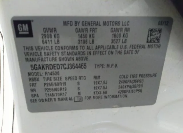 Photo 8 VIN: 5GAKRDED7CJ364465 - BUICK ENCLAVE 