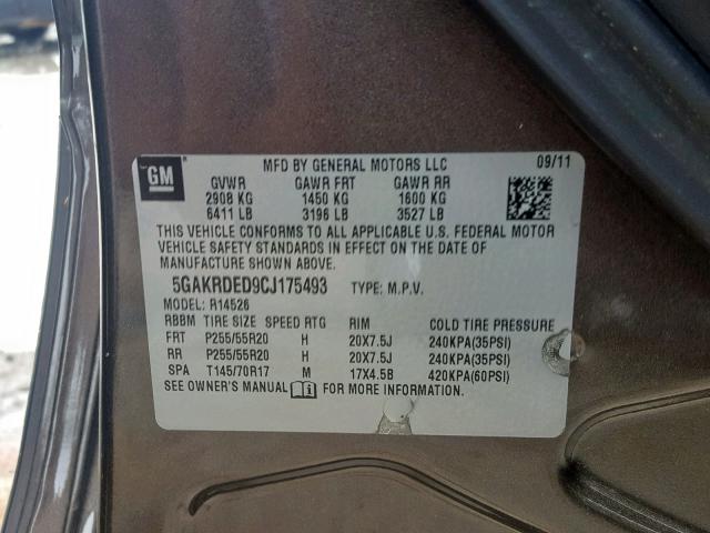 Photo 9 VIN: 5GAKRDED9CJ175493 - BUICK ENCLAVE 