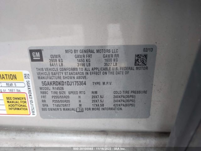 Photo 8 VIN: 5GAKRDKD1DJ175364 - BUICK ENCLAVE 