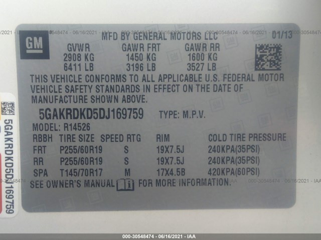 Photo 8 VIN: 5GAKRDKD5DJ169759 - BUICK ENCLAVE 