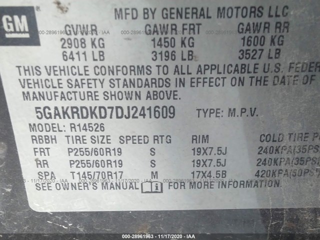 Photo 8 VIN: 5GAKRDKD7DJ241609 - BUICK ENCLAVE 