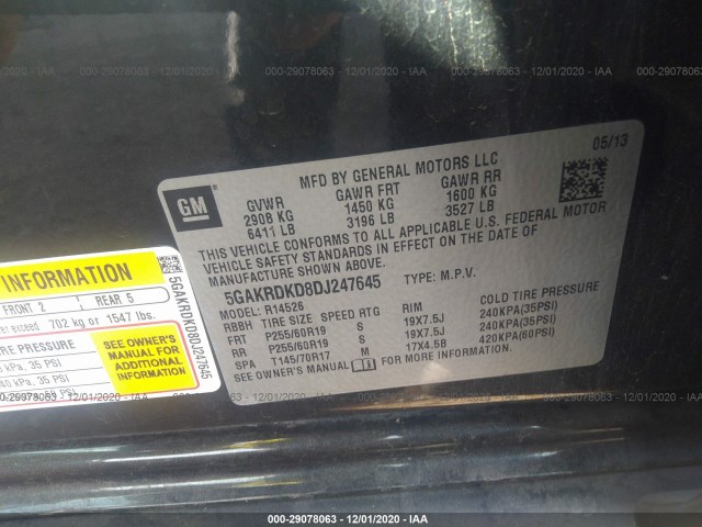 Photo 8 VIN: 5GAKRDKD8DJ247645 - BUICK ENCLAVE 