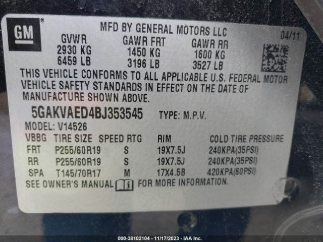 Photo 8 VIN: 5GAKVAED4BJ353545 - KIA OPTIMA 