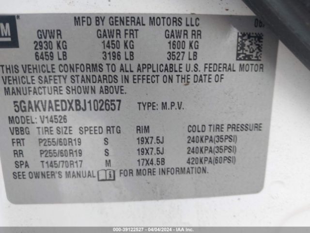 Photo 8 VIN: 5GAKVAEDXBJ102657 - BUICK ENCLAVE 