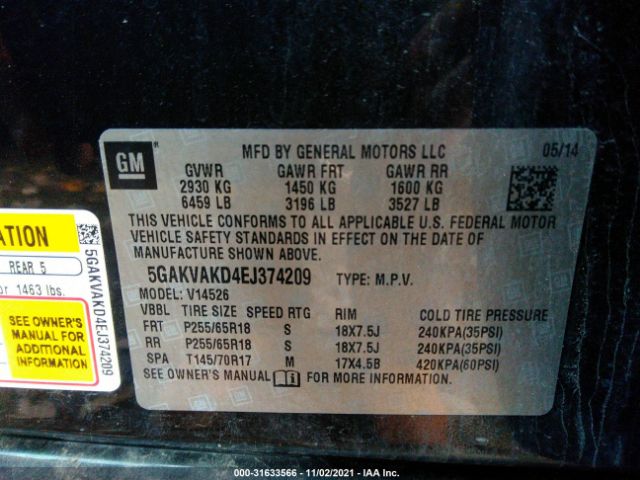 Photo 8 VIN: 5GAKVAKD4EJ374209 - BUICK ENCLAVE 