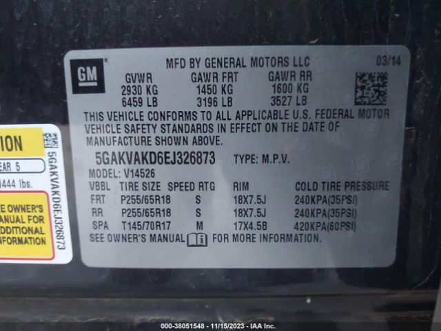 Photo 8 VIN: 5GAKVAKD6EJ326873 - BUICK ENCLAVE 