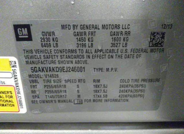 Photo 8 VIN: 5GAKVAKD9EJ246001 - BUICK ENCLAVE 